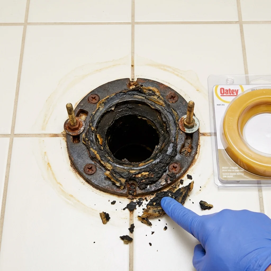 Failed wax ring showing water seepage at the base of a toilet in a Germantown, TN home