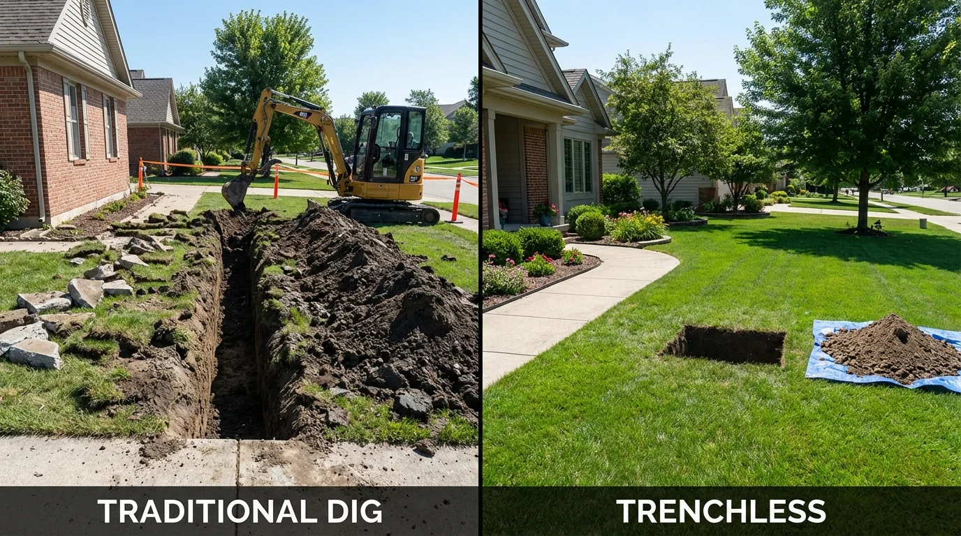 Trenchless sewer repair with minimal yard damage versus traditional excavation in Germantown, TN